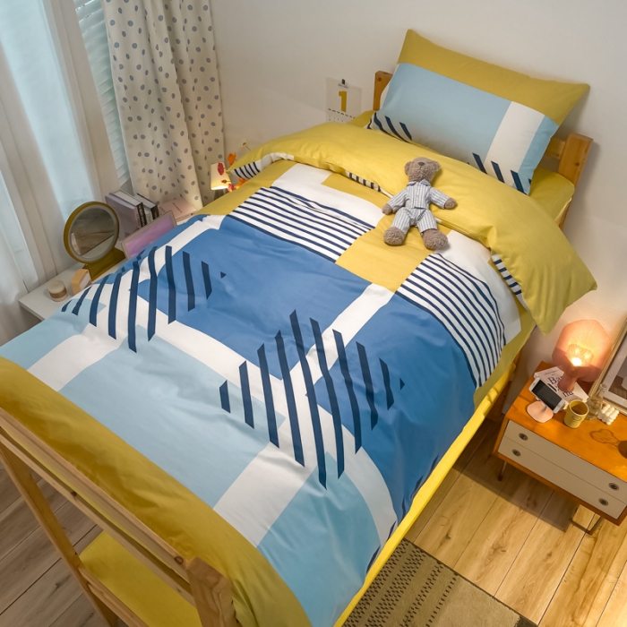 91家纺网 家纺一手货源 找家纺 金爱家2021新款纯棉时尚简约北欧学生床三件套 梵雅-黄