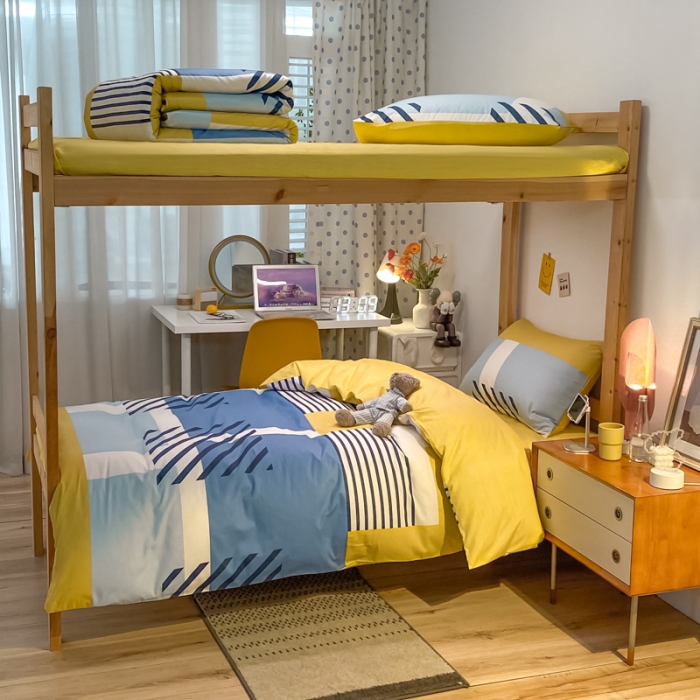 91家纺网 家纺一手货源 找家纺 金爱家2021新款纯棉时尚简约北欧学生床三件套 梵雅-黄