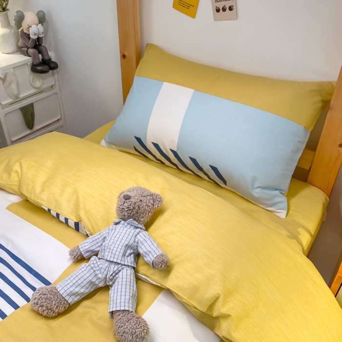 91家纺网 家纺一手货源 找家纺 金爱家2021新款纯棉时尚简约北欧学生床三件套 梵雅-黄