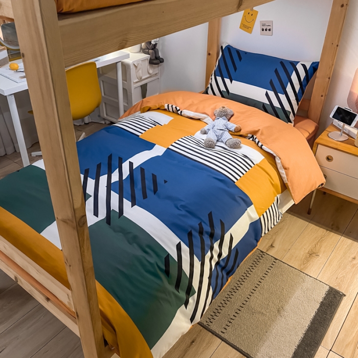 91家纺网 家纺一手货源 找家纺 金爱家2021新款纯棉时尚简约北欧学生床三件套 梵雅-蓝