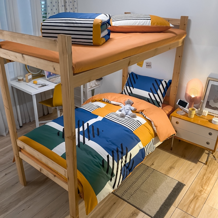 91家纺网 家纺一手货源 找家纺 金爱家2021新款纯棉时尚简约北欧学生床三件套 梵雅-蓝