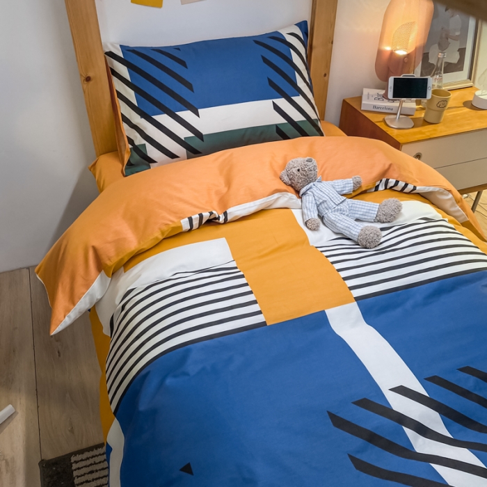 91家纺网 家纺一手货源 找家纺 金爱家2021新款纯棉时尚简约北欧学生床三件套 梵雅-蓝