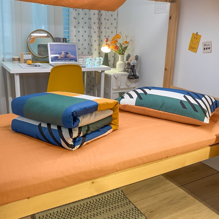 91家纺网 家纺一手货源 找家纺 金爱家2021新款纯棉时尚简约北欧学生床三件套 梵雅-蓝