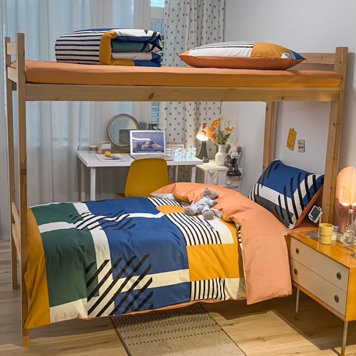 91家纺网 家纺一手货源 找家纺 金爱家2021新款纯棉时尚简约北欧学生床三件套 梵雅-蓝