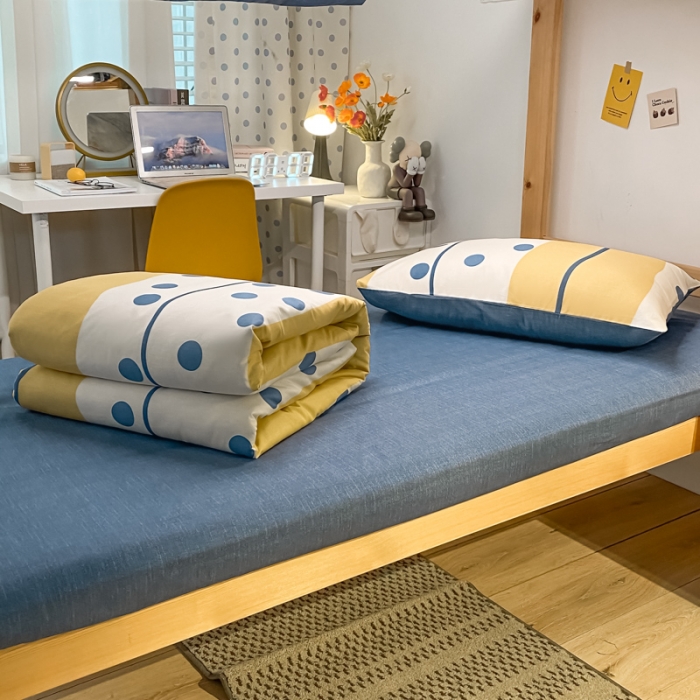 91家纺网 家纺一手货源 找家纺 金爱家2021新款纯棉时尚简约北欧学生床三件套 黄色波点