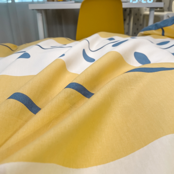 91家纺网 家纺一手货源 找家纺 金爱家2021新款纯棉时尚简约北欧学生床三件套 黄色波点