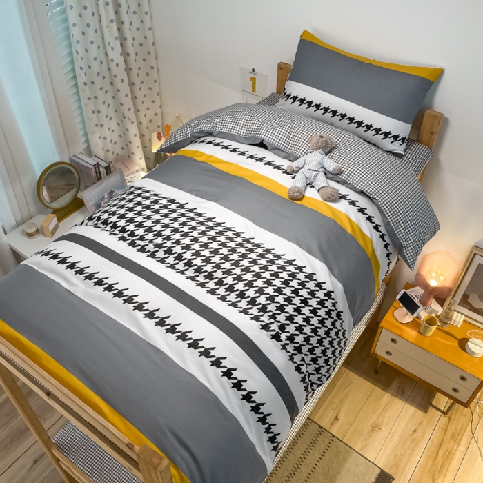 91家纺网 家纺一手货源 找家纺 金爱家2021新款纯棉时尚简约北欧学生床三件套 加州