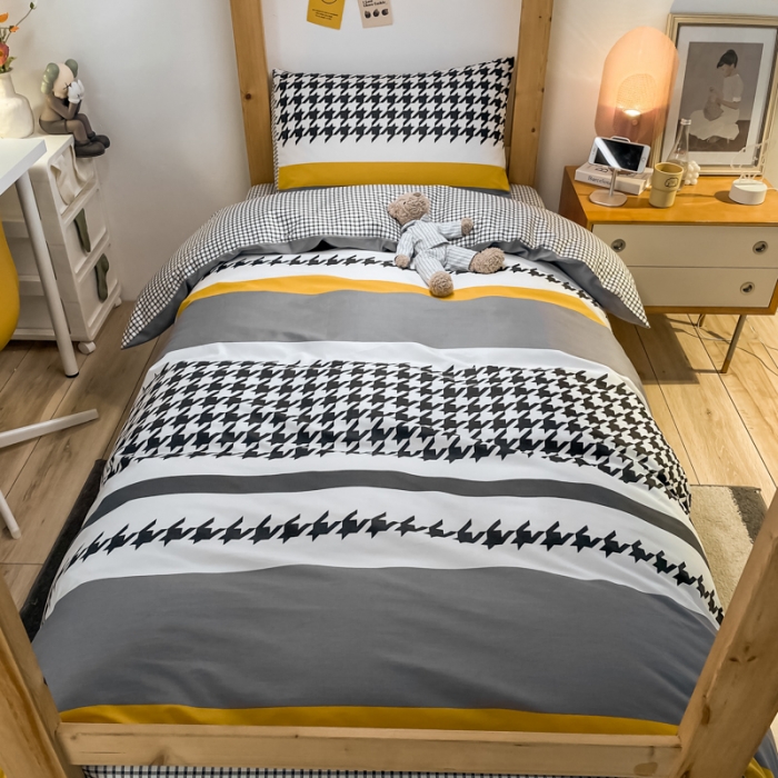 91家纺网 家纺一手货源 找家纺 金爱家2021新款纯棉时尚简约北欧学生床三件套 加州