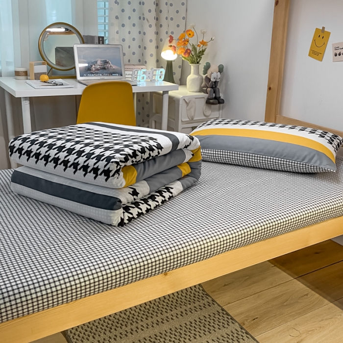 91家纺网 家纺一手货源 找家纺 金爱家2021新款纯棉时尚简约北欧学生床三件套 加州