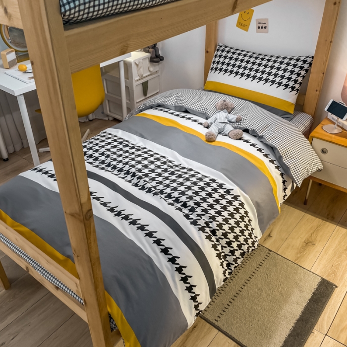 91家纺网 家纺一手货源 找家纺 金爱家2021新款纯棉时尚简约北欧学生床三件套 加州