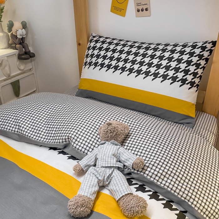 91家纺网 家纺一手货源 找家纺 金爱家2021新款纯棉时尚简约北欧学生床三件套 加州