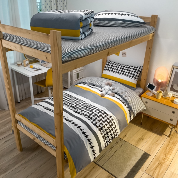 91家纺网 家纺一手货源 找家纺 金爱家2021新款纯棉时尚简约北欧学生床三件套 加州