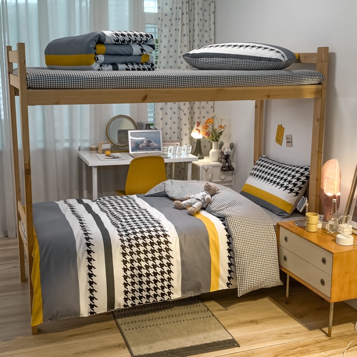 91家纺网 家纺一手货源 找家纺 金爱家2021新款纯棉时尚简约北欧学生床三件套 加州