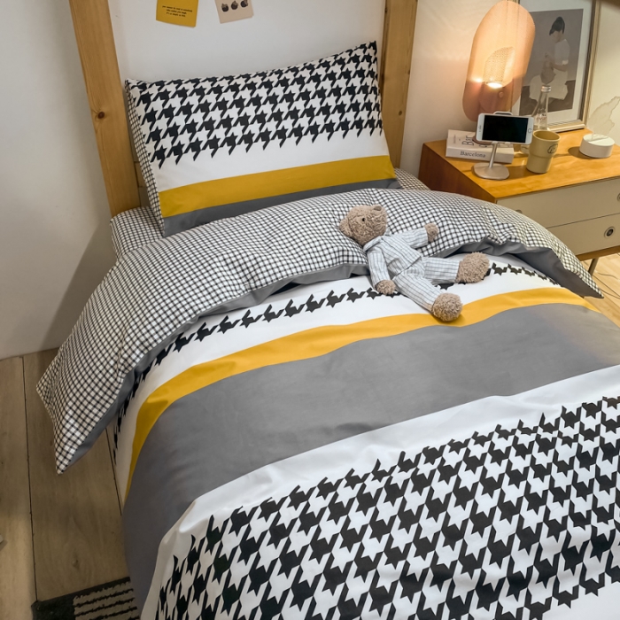 91家纺网 家纺一手货源 找家纺 金爱家2021新款纯棉时尚简约北欧学生床三件套 加州