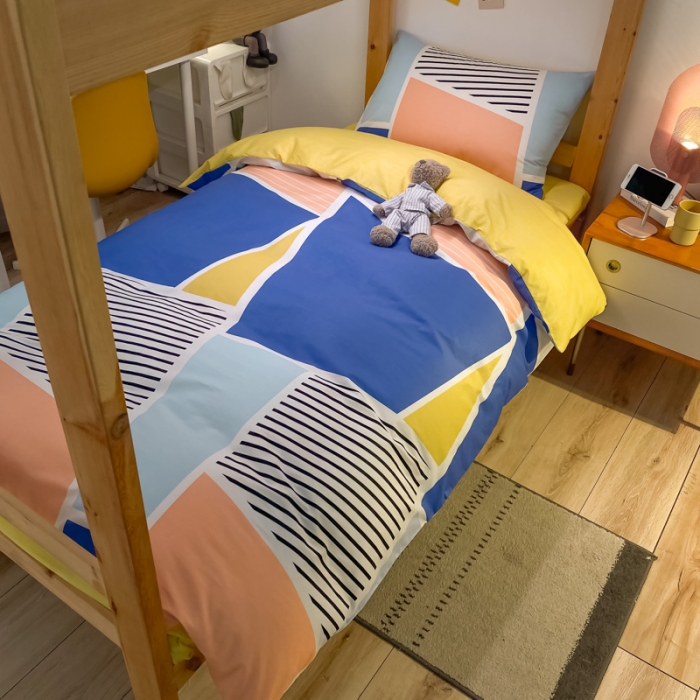 91家纺网 家纺一手货源 找家纺 金爱家2021新款纯棉时尚简约北欧学生床三件套 凯诺-红