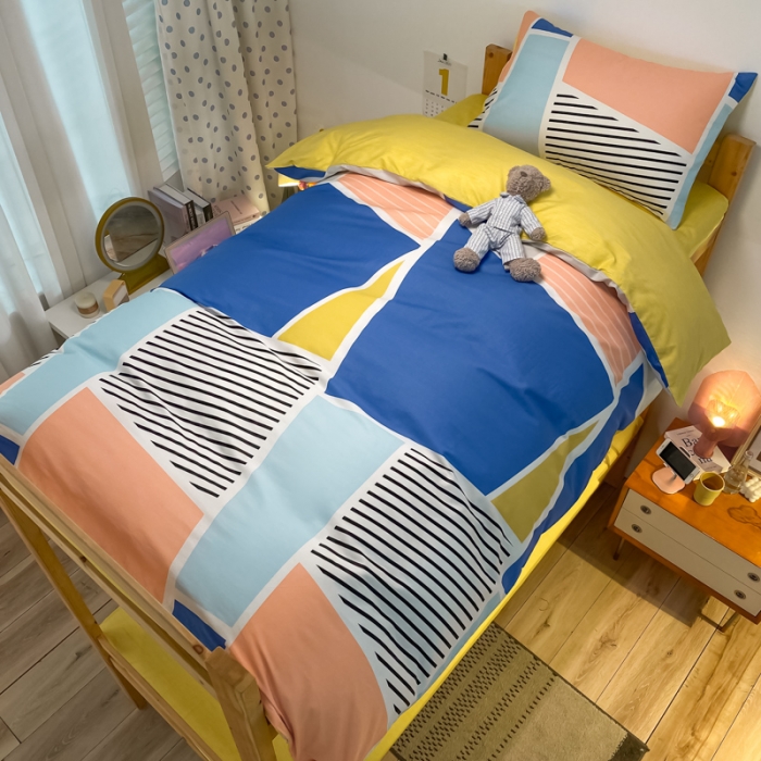 91家纺网 家纺一手货源 找家纺 金爱家2021新款纯棉时尚简约北欧学生床三件套 凯诺-红