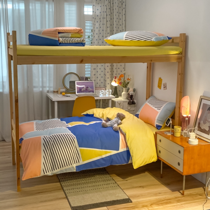 91家纺网 家纺一手货源 找家纺 金爱家2021新款纯棉时尚简约北欧学生床三件套 凯诺-红