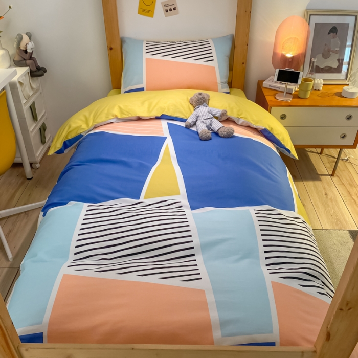 91家纺网 家纺一手货源 找家纺 金爱家2021新款纯棉时尚简约北欧学生床三件套 凯诺-红