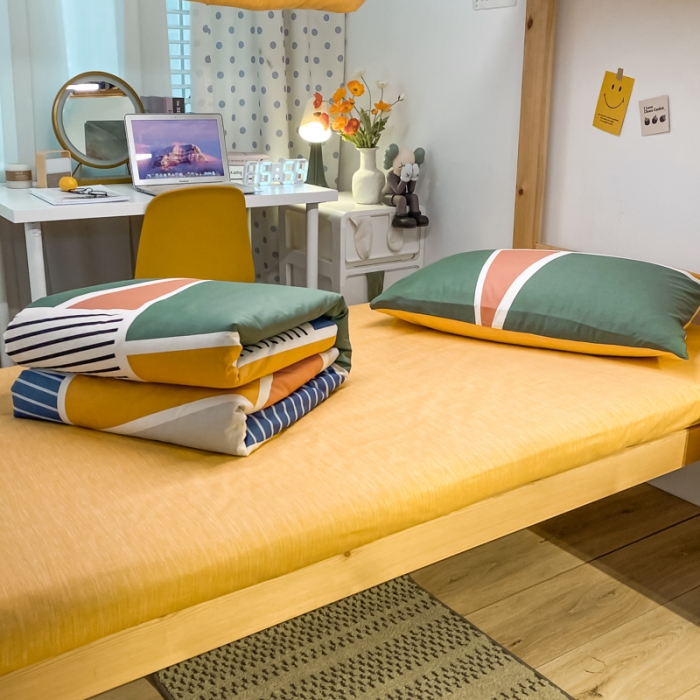 91家纺网 家纺一手货源 找家纺 金爱家2021新款纯棉时尚简约北欧学生床三件套 凯诺-蓝