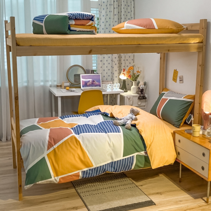 91家纺网 家纺一手货源 找家纺 金爱家2021新款纯棉时尚简约北欧学生床三件套 凯诺-蓝