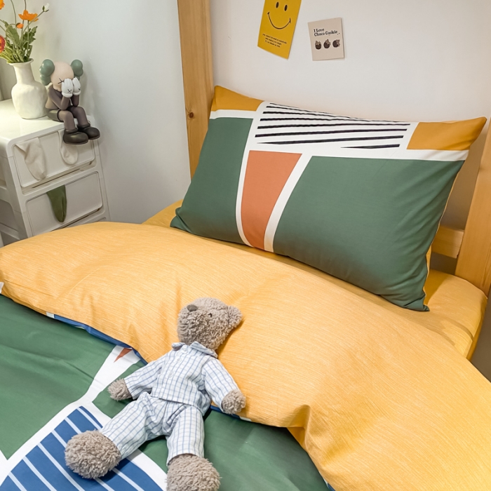 91家纺网 家纺一手货源 找家纺 金爱家2021新款纯棉时尚简约北欧学生床三件套 凯诺-蓝