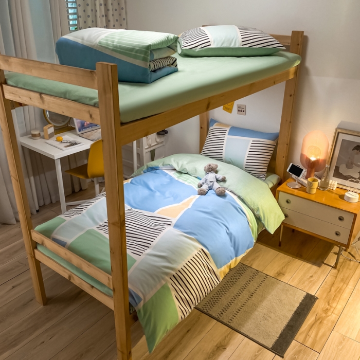 91家纺网 家纺一手货源 找家纺 金爱家2021新款纯棉时尚简约北欧学生床三件套 凯诺-绿