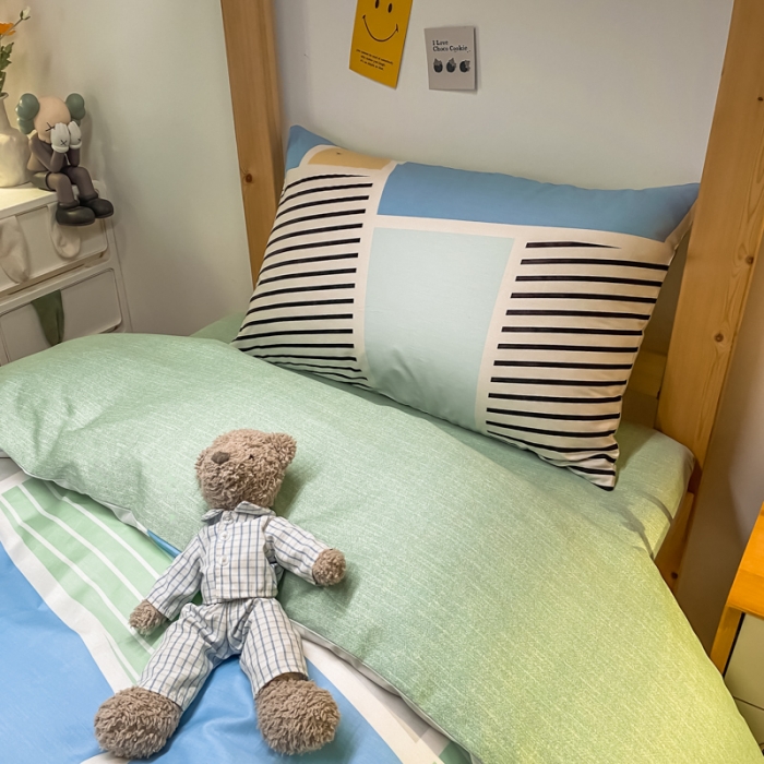 91家纺网 家纺一手货源 找家纺 金爱家2021新款纯棉时尚简约北欧学生床三件套 凯诺-绿