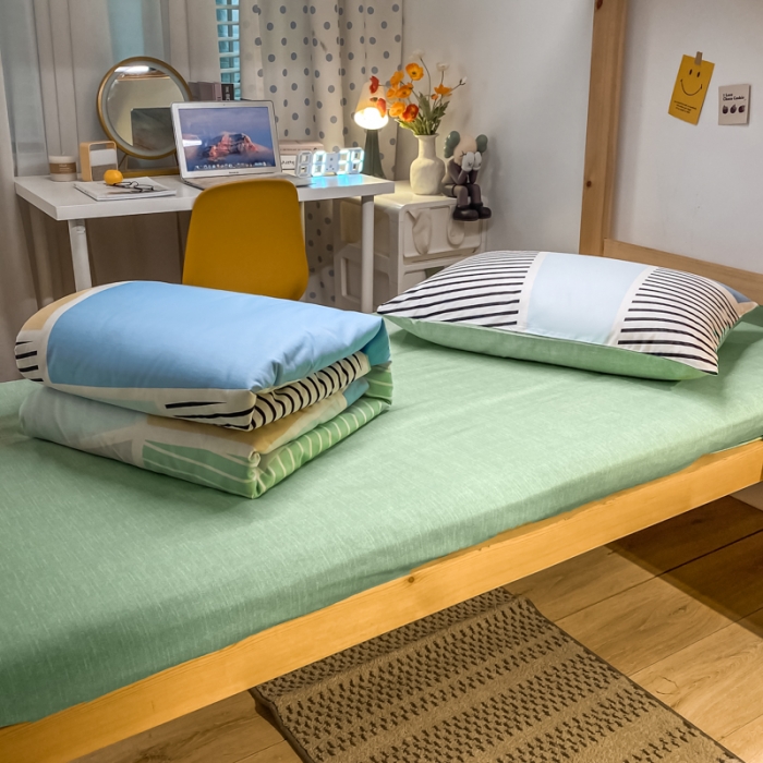 91家纺网 家纺一手货源 找家纺 金爱家2021新款纯棉时尚简约北欧学生床三件套 凯诺-绿