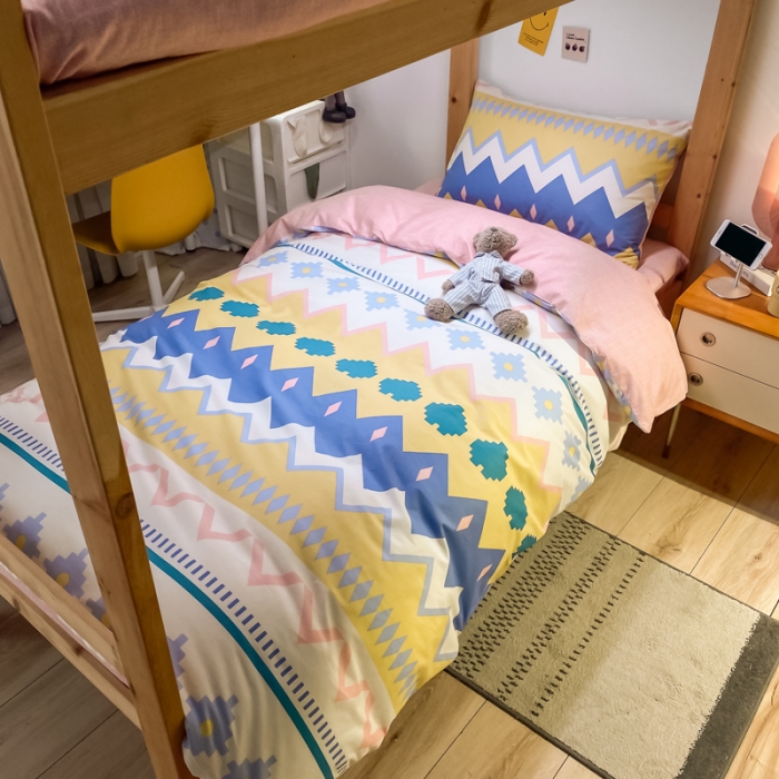 91家纺网 家纺一手货源 找家纺 金爱家2021新款纯棉时尚简约北欧学生床三件套 琉璃