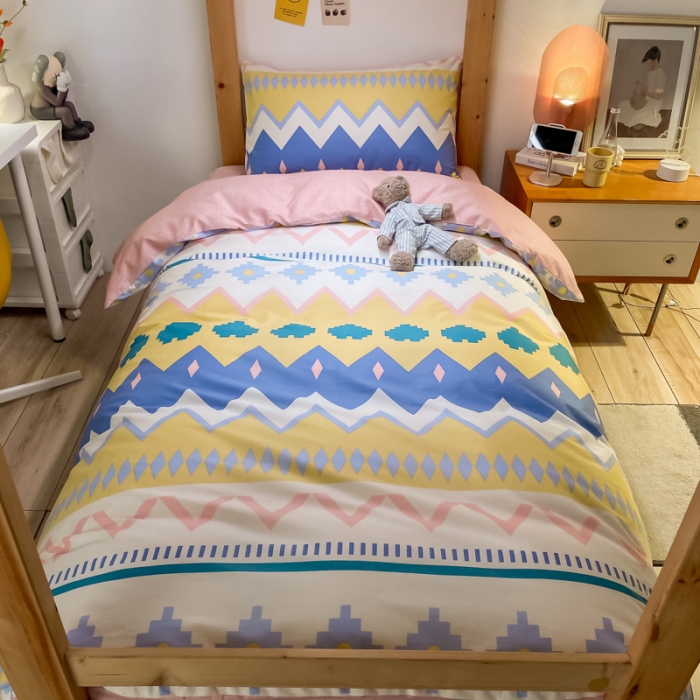 91家纺网 家纺一手货源 找家纺 金爱家2021新款纯棉时尚简约北欧学生床三件套 琉璃