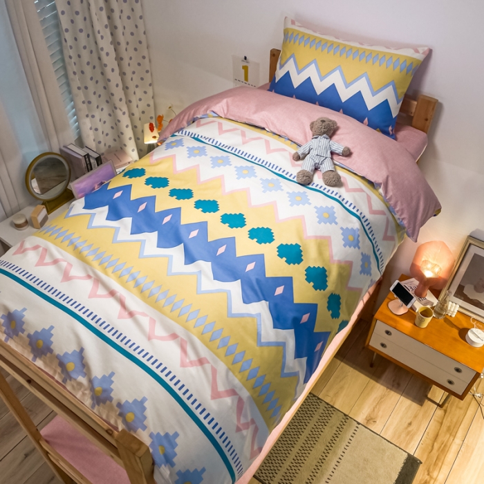 91家纺网 家纺一手货源 找家纺 金爱家2021新款纯棉时尚简约北欧学生床三件套 琉璃