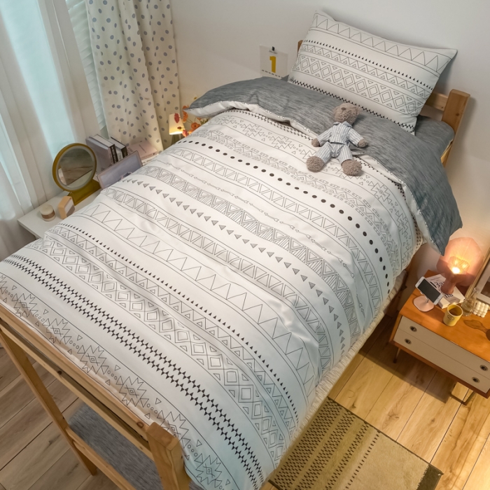 91家纺网 家纺一手货源 找家纺 金爱家2021新款纯棉时尚简约北欧学生床三件套 洛林