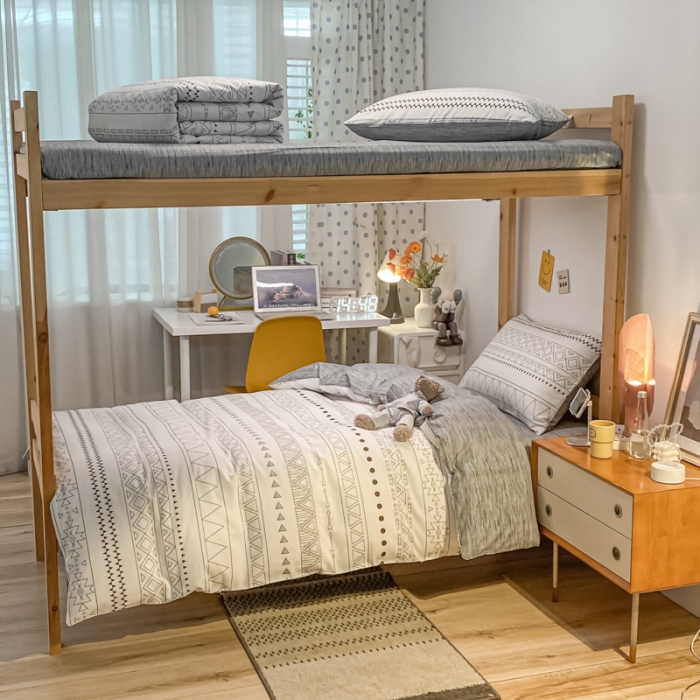 91家纺网 家纺一手货源 找家纺 金爱家2021新款纯棉时尚简约北欧学生床三件套 洛林