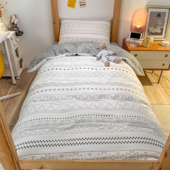 91家纺网 家纺一手货源 找家纺 金爱家2021新款纯棉时尚简约北欧学生床三件套 洛林