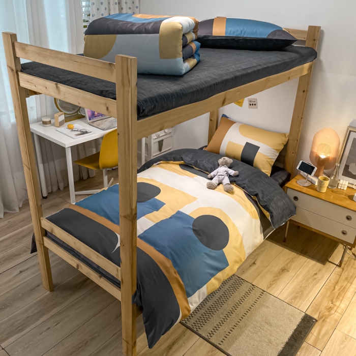 91家纺网 家纺一手货源 找家纺 金爱家2021新款纯棉时尚简约北欧学生床三件套 挪威