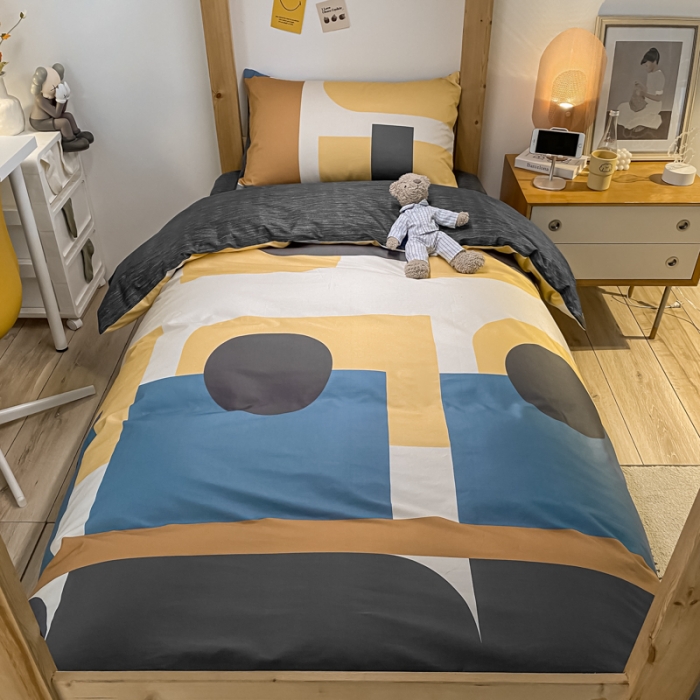 91家纺网 家纺一手货源 找家纺 金爱家2021新款纯棉时尚简约北欧学生床三件套 挪威