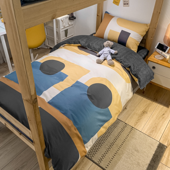 91家纺网 家纺一手货源 找家纺 金爱家2021新款纯棉时尚简约北欧学生床三件套 挪威