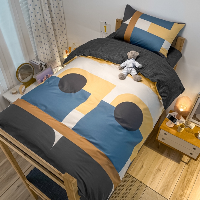 91家纺网 家纺一手货源 找家纺 金爱家2021新款纯棉时尚简约北欧学生床三件套 挪威