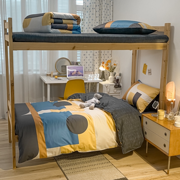 91家纺网 家纺一手货源 找家纺 金爱家2021新款纯棉时尚简约北欧学生床三件套 挪威