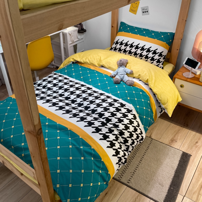 91家纺网 家纺一手货源 找家纺 金爱家2021新款纯棉时尚简约北欧学生床三件套 塞亚