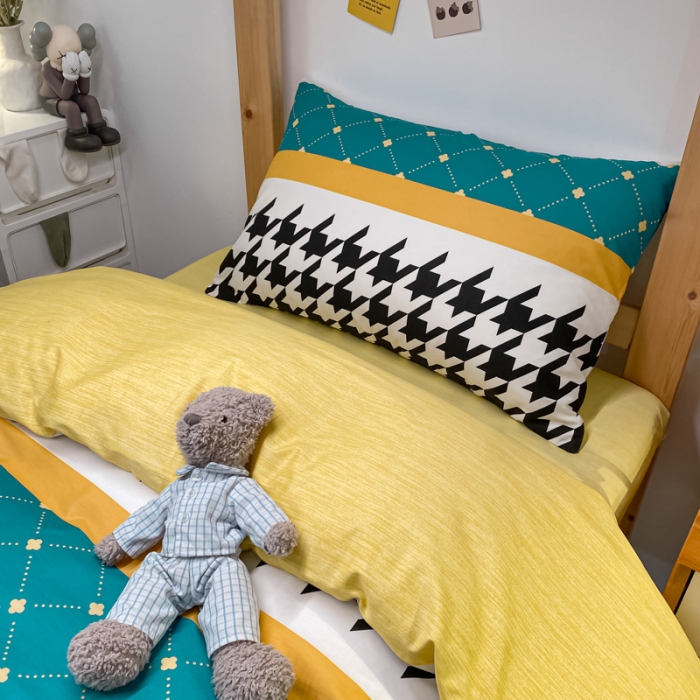 91家纺网 家纺一手货源 找家纺 金爱家2021新款纯棉时尚简约北欧学生床三件套 塞亚