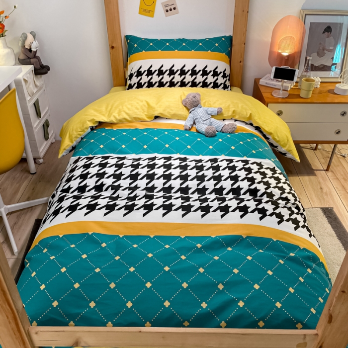 91家纺网 家纺一手货源 找家纺 金爱家2021新款纯棉时尚简约北欧学生床三件套 塞亚