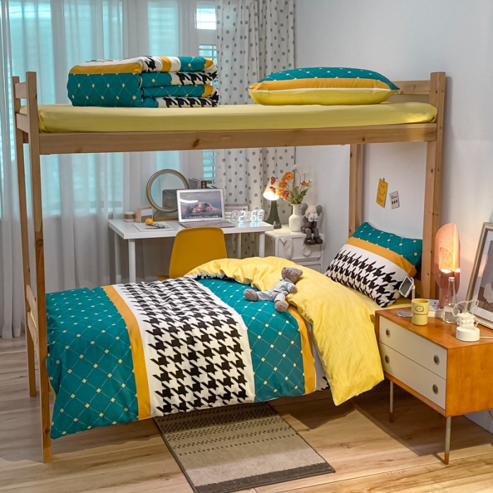 91家纺网 家纺一手货源 找家纺 金爱家2021新款纯棉时尚简约北欧学生床三件套 塞亚