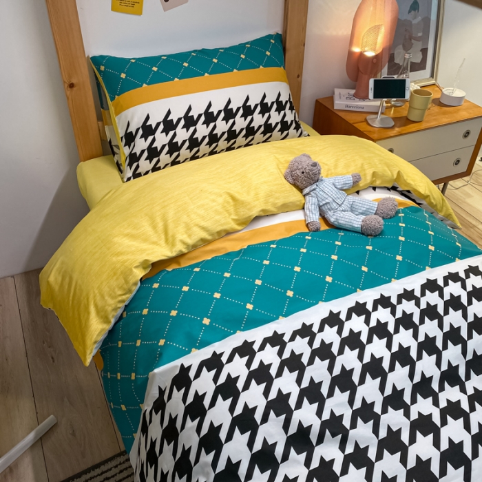 91家纺网 家纺一手货源 找家纺 金爱家2021新款纯棉时尚简约北欧学生床三件套 塞亚