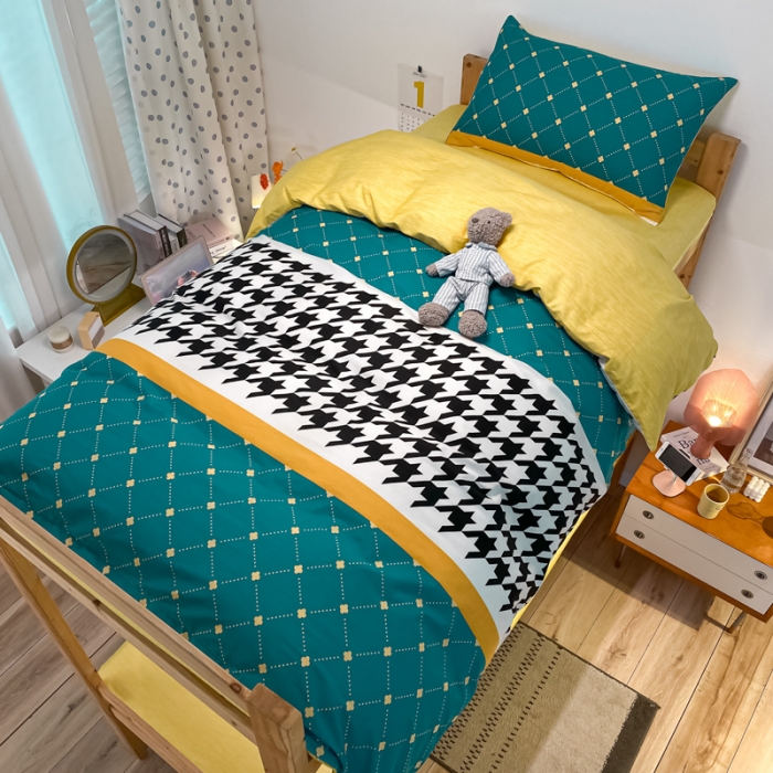 91家纺网 家纺一手货源 找家纺 金爱家2021新款纯棉时尚简约北欧学生床三件套 塞亚