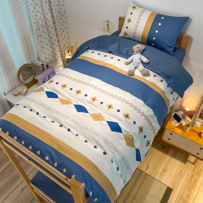 91家纺网 家纺一手货源 找家纺 金爱家2021新款纯棉时尚简约北欧学生床三件套 西雅图