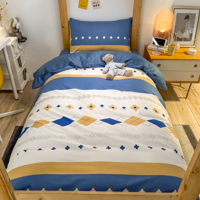 91家纺网 家纺一手货源 找家纺 金爱家2021新款纯棉时尚简约北欧学生床三件套 西雅图