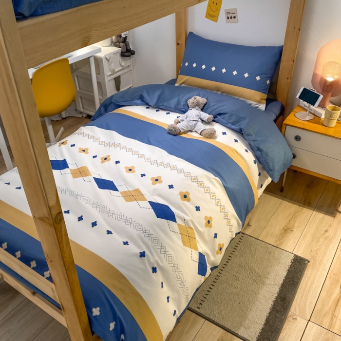 91家纺网 家纺一手货源 找家纺 金爱家2021新款纯棉时尚简约北欧学生床三件套 西雅图