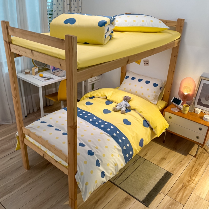 91家纺网 家纺一手货源 找家纺 金爱家2021新款纯棉时尚简约北欧学生床三件套 心晴