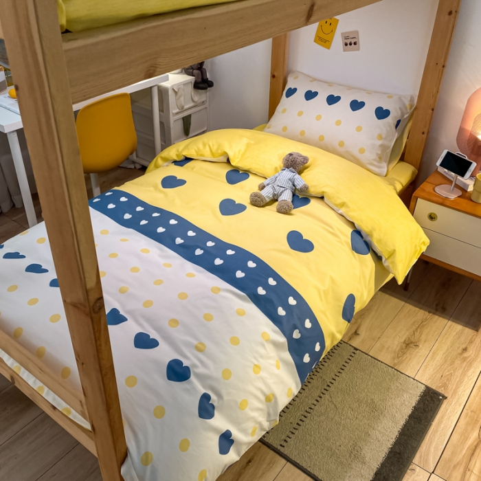 91家纺网 家纺一手货源 找家纺 金爱家2021新款纯棉时尚简约北欧学生床三件套 心晴